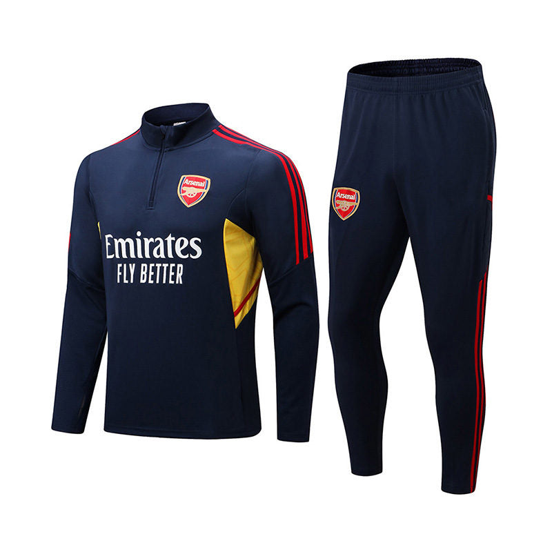 Arsenal Soccer Suit Football Training Kits with Long Sleeves Half Zipper for Kids Adult-Blue