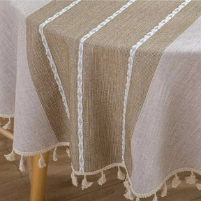 Stitching Tassel Table Cloth Kitchen Decoration Round Dustproof Tablecloth-Coffee