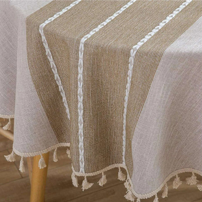 Stitching Tassel Table Cloth Kitchen Decoration Round Dustproof Tablecloth-Coffee