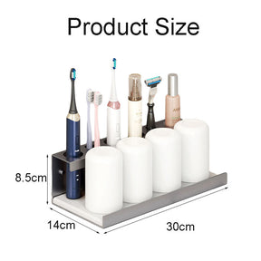 Electric Toothbrush Holder Self Adhesive 6 Slots with Diatomite Dish-Grey