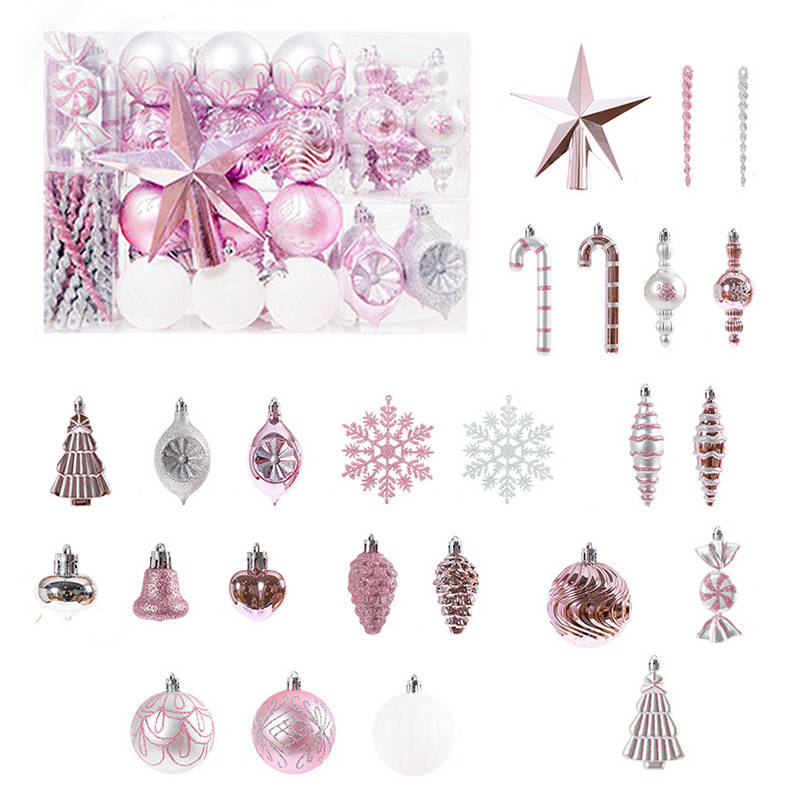 88 Pcs Christmas Balls Ornaments with Hang Rope Home Party Decor-Pink