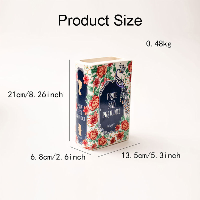Book-Shaped Vase Ceramic Bookshelf Decor for Flowers & Book Lovers-Orchid