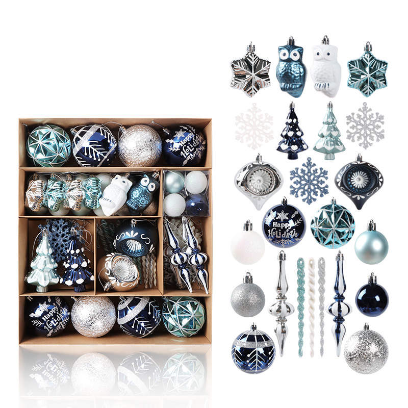 70 Pcs Xmas Tree Ornaments Assorted Shapes for Holiday Party Decor-Silver Blue