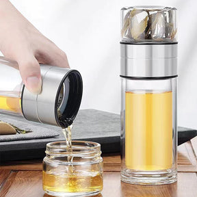 Double Wall Glass Water Bottle with Tea Infuser Great for Travel