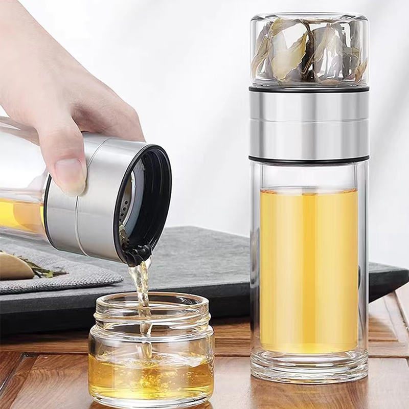 Double Wall Glass Water Bottle with Tea Infuser Great for Travel