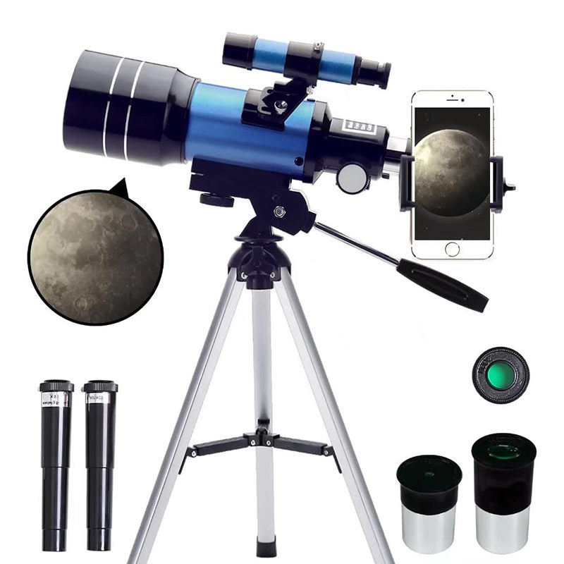 Telescope 70mm Aperture Refractor (15X-150X) with Remote for Adults & Kids-Blue