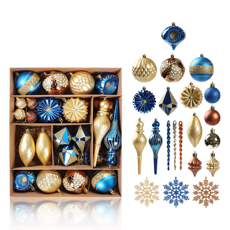 70 Pcs Xmas Tree Ornaments Assorted Shapes for Holiday Party Decor-Gold Blue