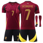 DE BRUYNE #7 Belgium Home Jersey Soccer Jersey Kit Football T-shirt Set for Adult Kids