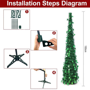 5Ft Prelit Christmas Tree Pop Up Pencil Tree Lightweight Easy to Store Holiday Xmas Party Decorations-GreenStar