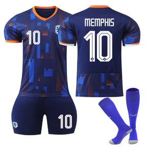 MEMPHIS #10 Netherlands Away Jersey Soccer Jersey Kit Football T-shirt Set for Adult Kids