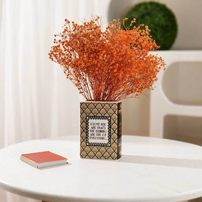 Book-Shaped Vase Ceramic Bookshelf Decor for Flowers & Book Lovers-Black Gold