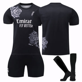 Real Madrid CF Y3 Black Soccer Jersey Kit Football T-shirt Set for Adult Kids