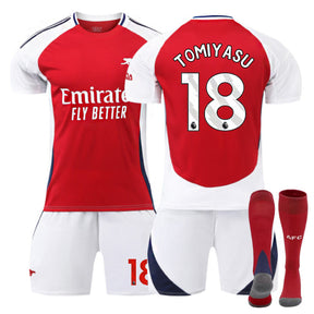 TOMIYASU #18 Arsenal Club Home Jersey Soccer Jersey Kit Football T-shirt Set for Adult Kids