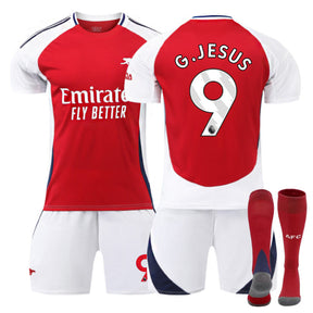 G.JESUS #9 Arsenal Club Home Jersey Soccer Jersey Kit Football T-shirt Set for Adult Kids