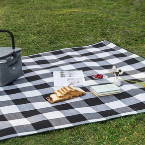 Foldable Waterproof Picnic Blanket for Outdoors with Luxury PU Leather Carrier, Large 3 Layered Picnic Rug Picnic Mat - Black