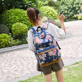 Cute Lightweight Canvas Bookbags School Backpacks for Teen Girls - Blue