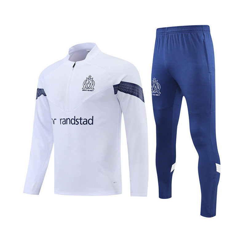 Marseille Soccer Suit Breathable Football Jersey with Half Zipper for Kids Adults-White