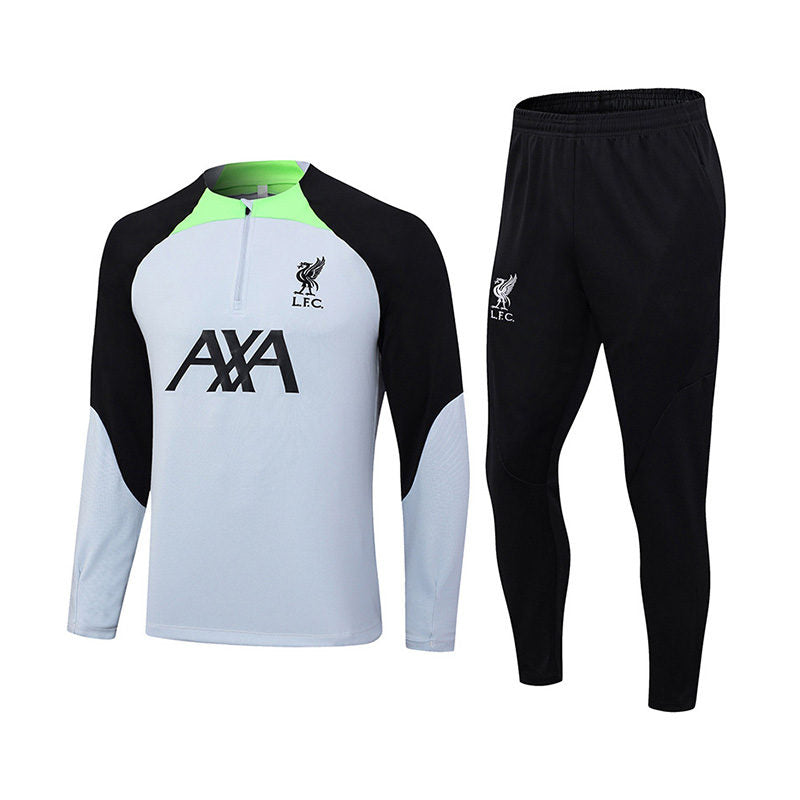 Liverpool Soccer Suit Breathable Football Jersey with Half Zipper for Kids Adults-Gray