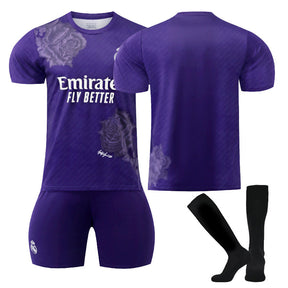 Real Madrid CF Y3 Purple Soccer Jersey Kit Football T-shirt Set for Adult Kids