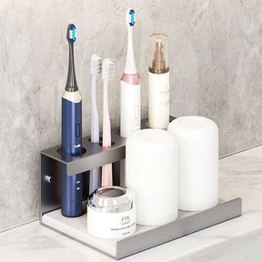 Electric Toothbrush Holder Self Adhesive 4 Slots with Diatomite Dish-Grey