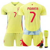 MORATA #7 Spain Away Jersey Soccer Jersey Kit Football T-shirt Set for Adult Kids