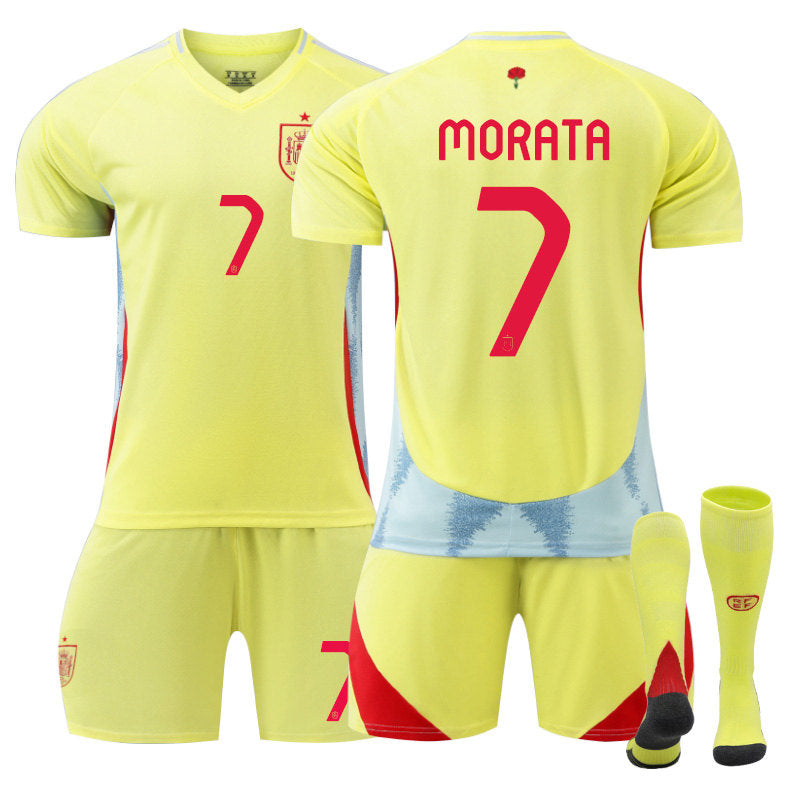 MORATA #7 Spain Away Jersey Soccer Jersey Kit Football T-shirt Set for Adult Kids