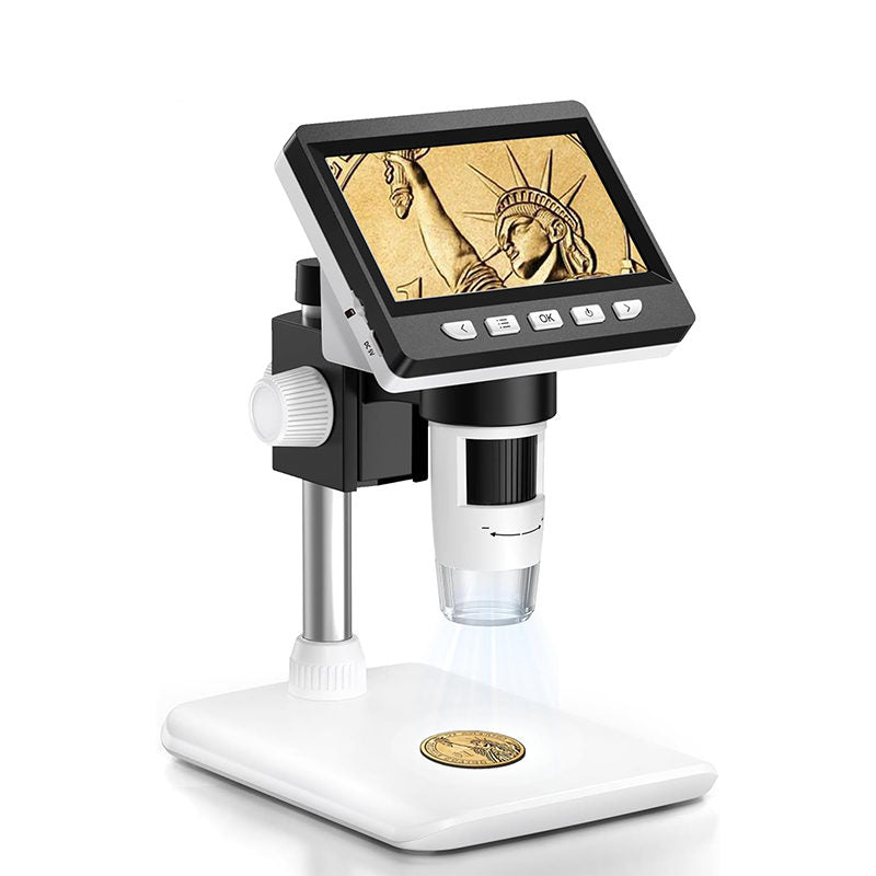 4.3 Coin Microscope 1000X 1080P with 8 Adjustable LEDs Compatible with MacOS Windows