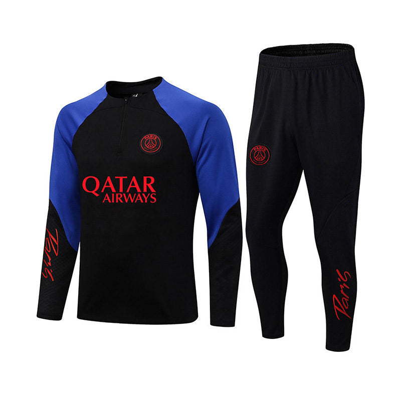 Soccer Suit Football Training Suit with Long Sleeves Half Zipper for Kids Adult-BlueBlack