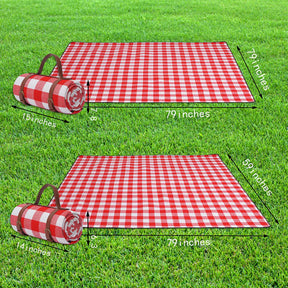 Foldable Waterproof Picnic Blanket for Outdoors with Luxury PU Leather Carrier, Large 3 Layered Picnic Rug Picnic Mat - Red