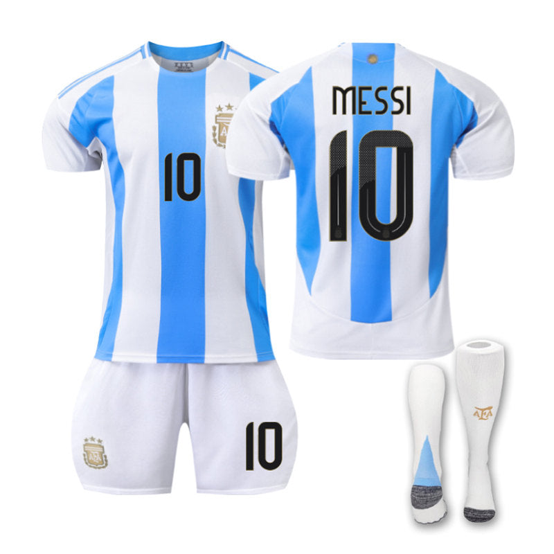 MESSI #10 Argentina Home Jersey Soccer Jersey Kit Football T-shirt Set for Adult Kids