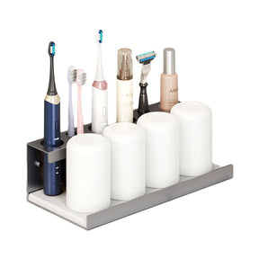 Electric Toothbrush Holder Self Adhesive 6 Slots with Diatomite Dish-Grey