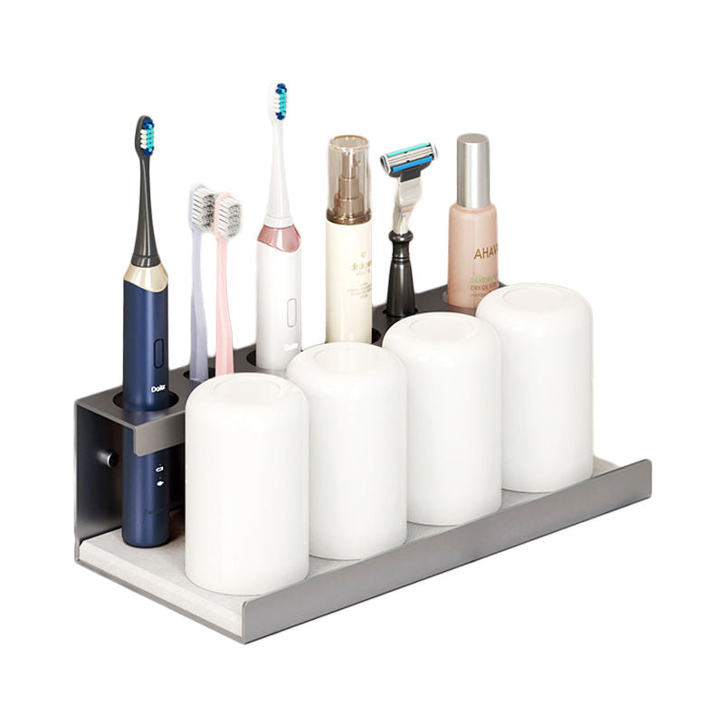 Electric Toothbrush Holder Self Adhesive 6 Slots with Diatomite Dish-Grey
