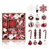 70 Pcs Xmas Tree Ornaments Assorted Shapes for Holiday Party Decor-Red White