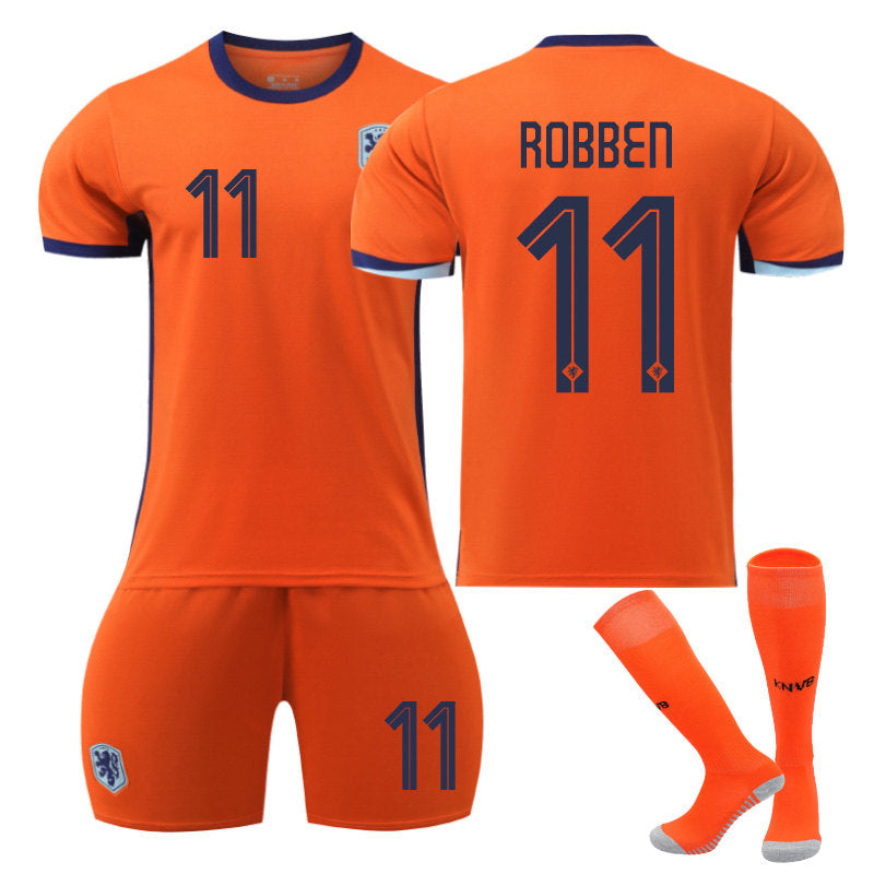 ROBBEN #11 Netherlands Home Jersey Soccer Jersey Kit Football T-shirt Set for Adult Kids