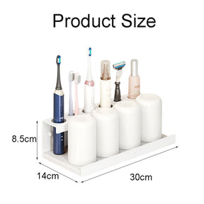 Electric Toothbrush Holder Self Adhesive 6 Slots with Diatomite Dish-White