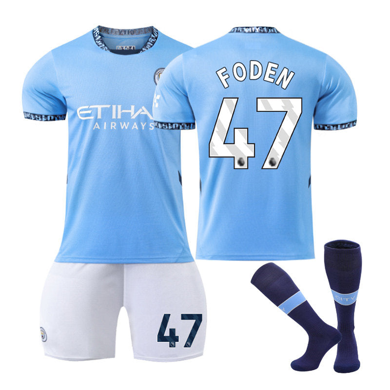 FODEN #47 Manchester City Club Home Jersey Soccer Jersey Kit Football T-shirt Set for Adult Kids