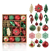 70 Pcs Xmas Tree Ornaments Assorted Shapes for Holiday Party Decor-Red Green Gold