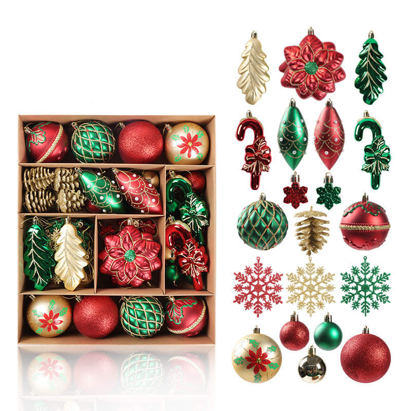 70 Pcs Xmas Tree Ornaments Assorted Shapes for Holiday Party Decor-Red Green Gold