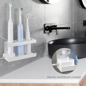 Wall Mounted Electric Toothbrush Holder 3 Slots with Diatomite Dish-White