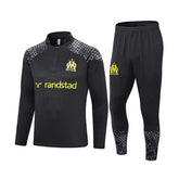 Marseille Soccer Suit Football Training Kits with Long Sleeves Half Zipper for Kids Adult-Black