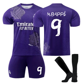 MBAPPE #9 Real Madrid CF Y3 Purple Soccer Jersey Kit Football T-shirt Set for Adult Kids