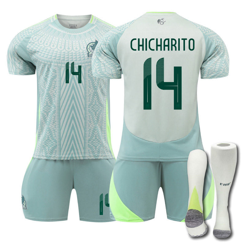 CHICHARITO #14 Mexico Away Jersey Soccer Jersey Kit Football T-shirt Set for Adult Kids