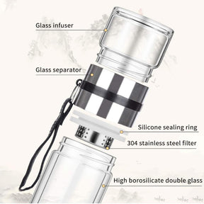 Double Wall Glass Water Bottle with Tea Infuser Great for Travel