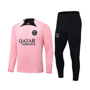 Paris Soccer Suit Breathable Football Jersey with Half Zipper for Kids Adult-Pink