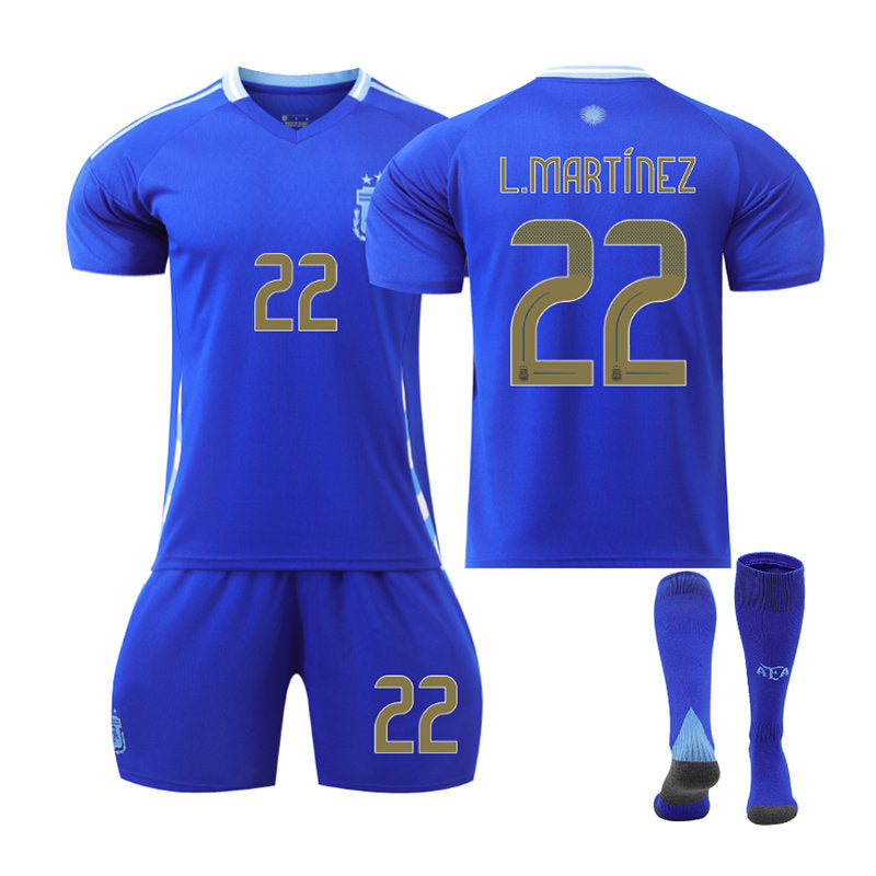 L.MARTINEZ #22 Argentina Away Jersey Soccer Jersey Kit Football T-shirt Set for Adult Kids