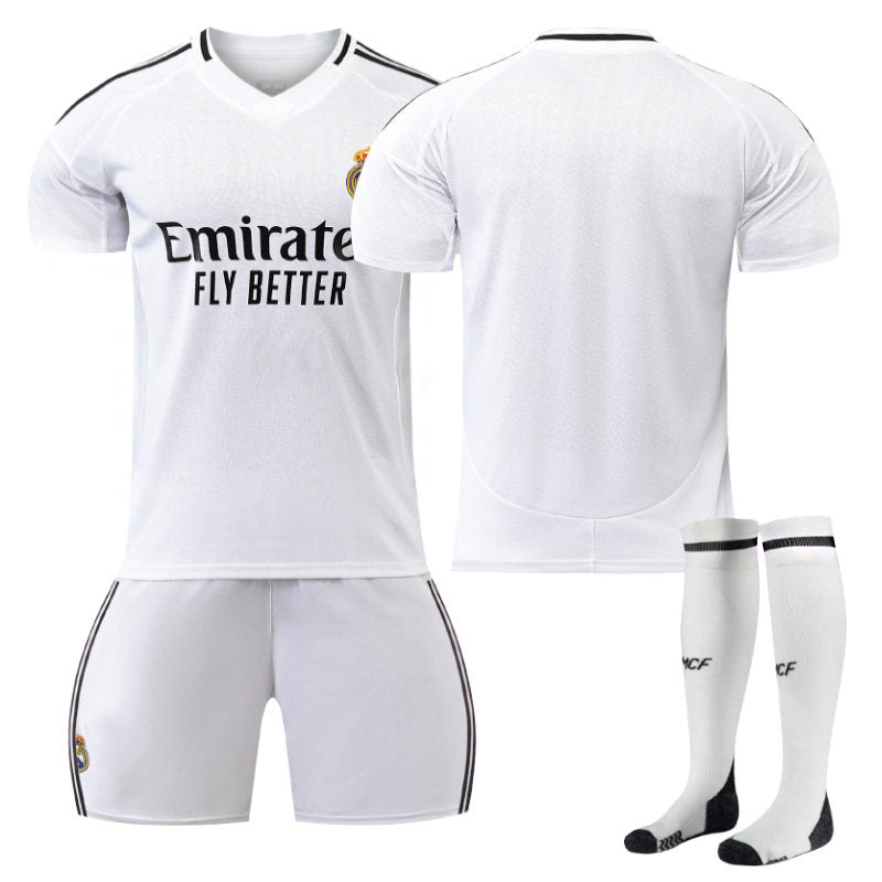 Real Madrid Club Home Jersey Soccer Jersey Kit Football T-shirt Set for Adult Kids