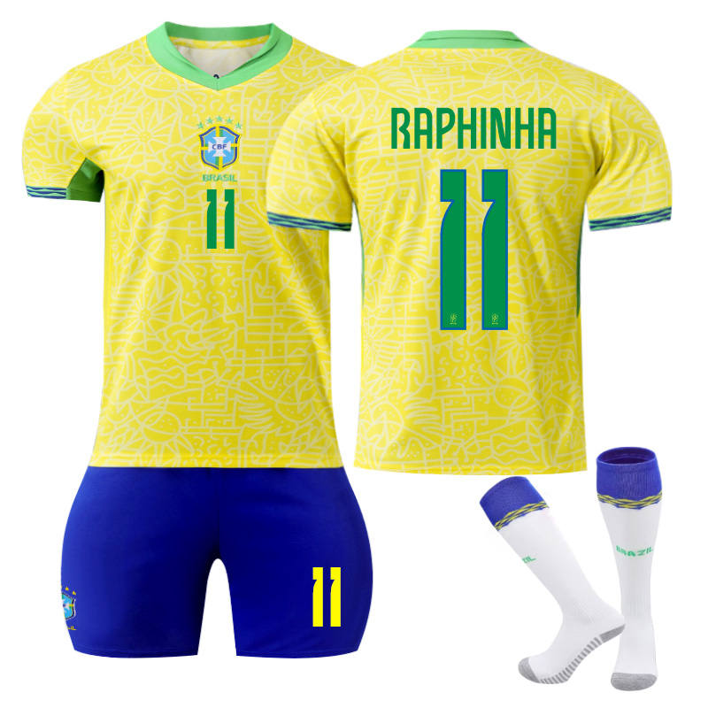 RAPHINHA #11 Brazilian Home Jersey Soccer Jersey Kit Football T-shirt Set for Adult Kids