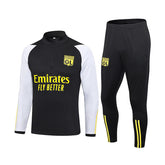 Soccer Suit Lyon Football Training Set with Long Sleeves Half Zipper for Kids Adult-Black