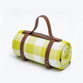 Foldable Waterproof Picnic Blanket for Outdoors with Luxury PU Leather Carrier Large 3 Layered Picnic Rug Mat - Green Gingham