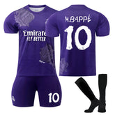 MBAPPE #10 Real Madrid CF Y3 Purple Soccer Jersey Kit Football T-shirt Set for Adult Kids